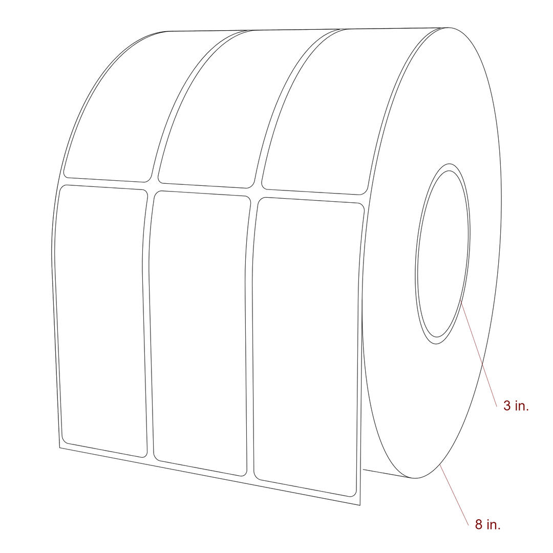 1.75 Inch x 4.5 Inch Rectangle Inkjet Label Roll - 3 Inch Core - 8 Inch Roll OD - 3Up - 3D Perspective