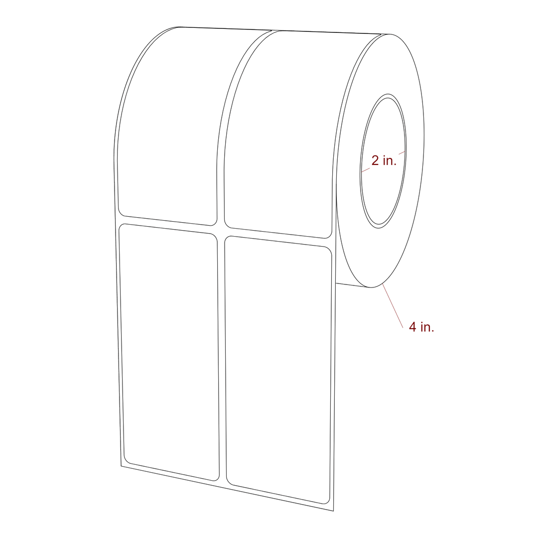 1.75 Inch x 4 Inch Rectangle Inkjet Label Roll - 2 Inch Core - 4 Inch Roll OD - 2Up - 3D Perspective