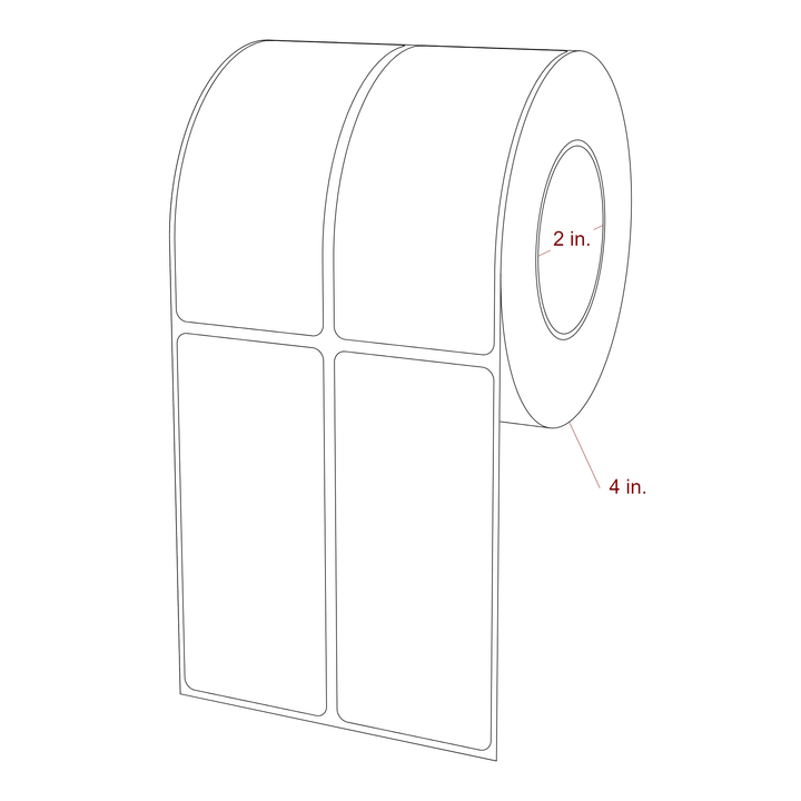 1.75 Inch x 4 Inch Rectangle Inkjet Label Roll - 2 Inch Core - 4 Inch Roll OD - 2Up - 3D Perspective