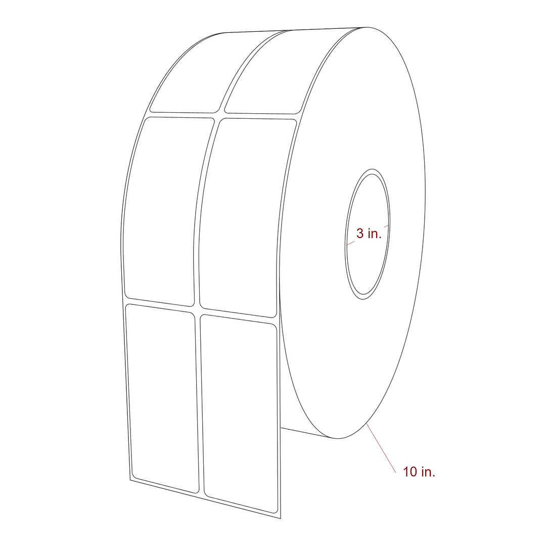 1.75 Inch x 4 Inch Rectangle Inkjet Label Roll - 3 Inch Core - 10 Inch Roll OD - 2Up - 3D Perspective