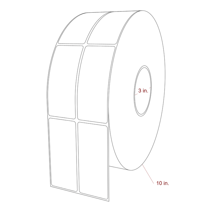 1.75 Inch x 4 Inch Rectangle Inkjet Label Roll - 3 Inch Core - 10 Inch Roll OD - 2Up - 3D Perspective
