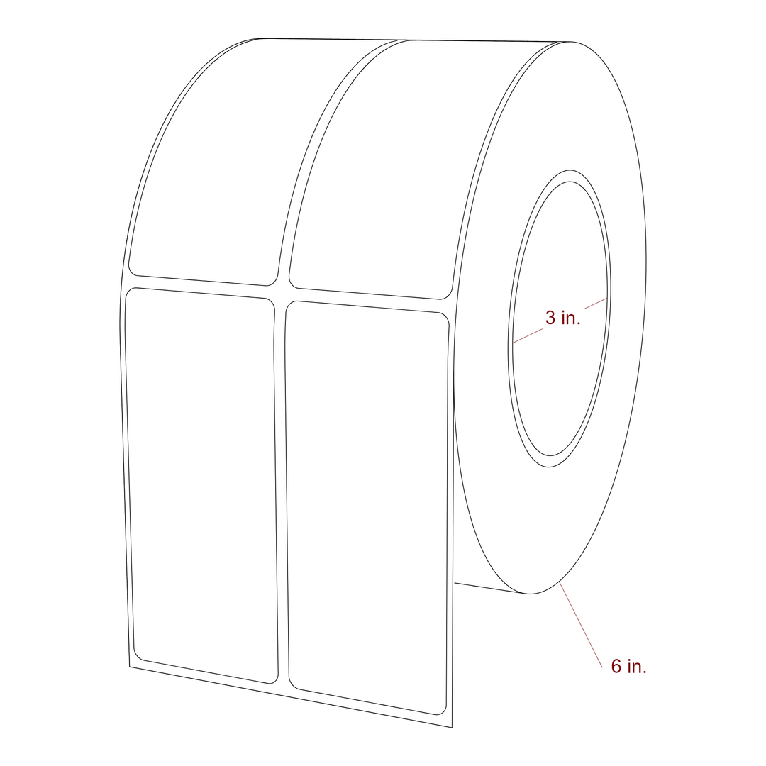 1.75 Inch x 4 Inch Rectangle Inkjet Label Roll - 3 Inch Core - 6 Inch Roll OD - 2Up - 3D Perspective