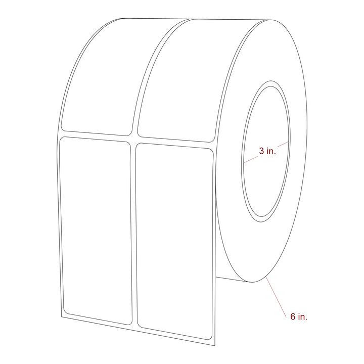 1.75 Inch x 4 Inch Rectangle Inkjet Label Roll - 3 Inch Core - 6 Inch Roll OD - 2Up - 3D Perspective