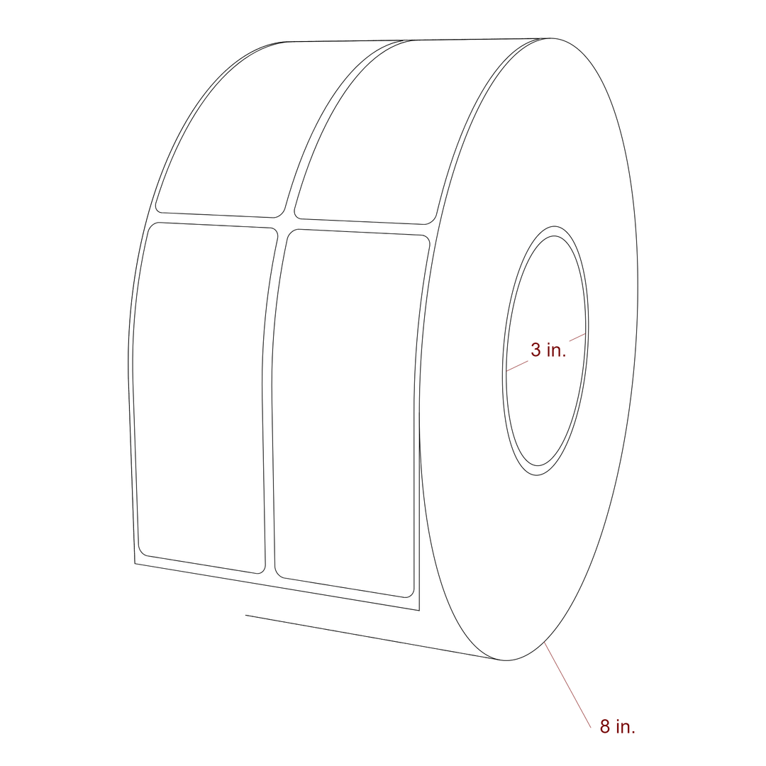 1.75 Inch x 4 Inch Rectangle Inkjet Label Roll - 3 Inch Core - 8 Inch Roll OD - 2Up - 3D Perspective