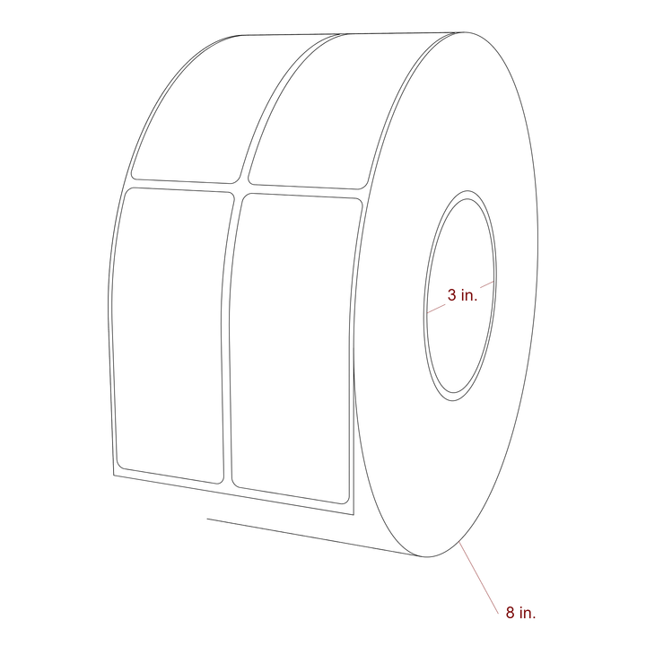 1.75 Inch x 4 Inch Rectangle Inkjet Label Roll - 3 Inch Core - 8 Inch Roll OD - 2Up - 3D Perspective
