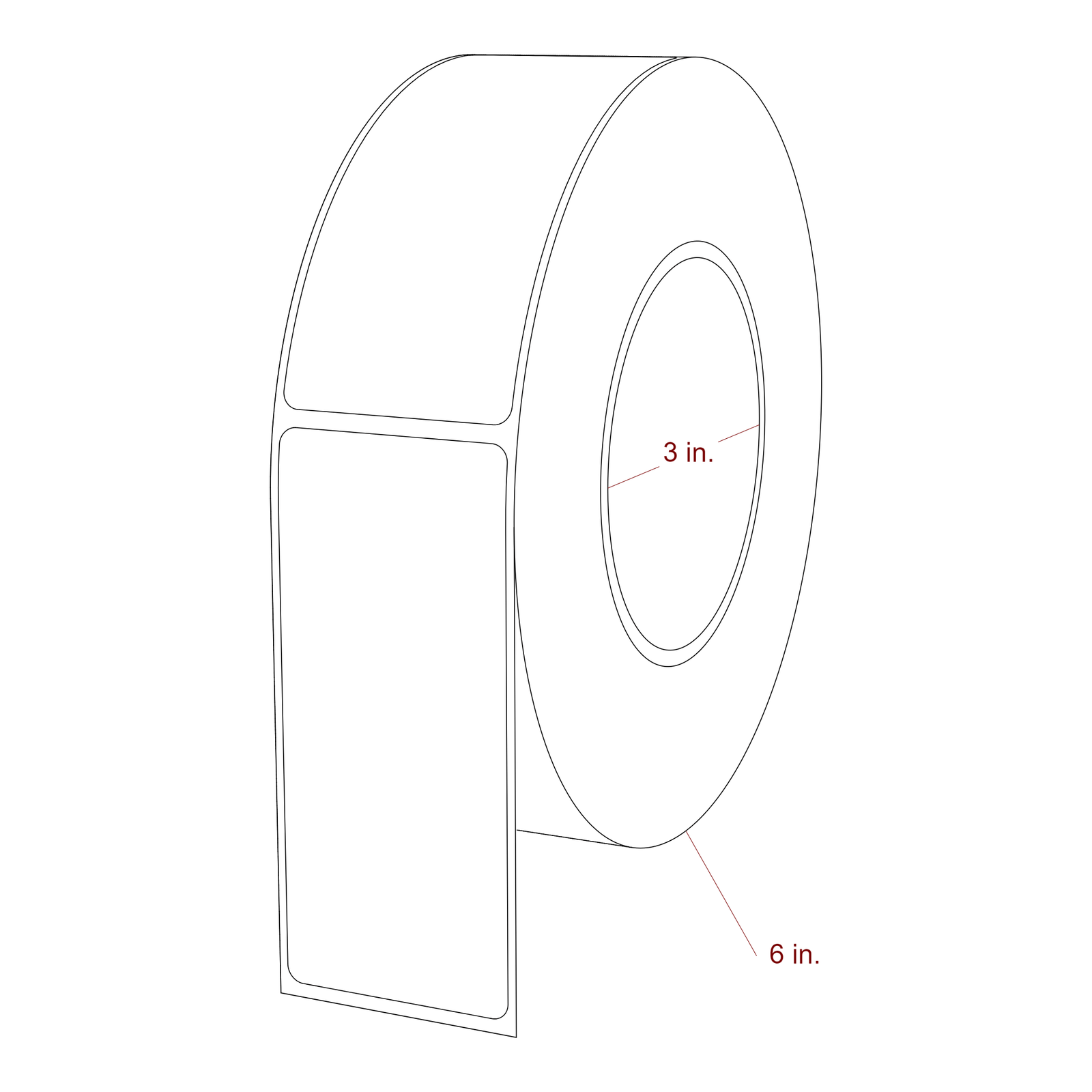 1.75 Inch x 4 Inch Rectangle Inkjet Label Roll - 3 Inch Core - 6 Inch Roll OD - 3D Perspective