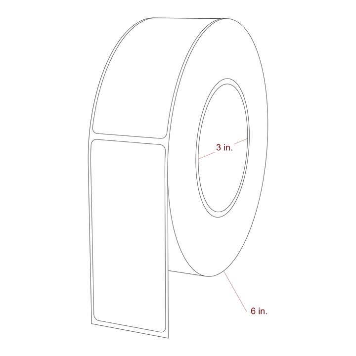 1.75 Inch x 4 Inch Rectangle Inkjet Label Roll - 3 Inch Core - 6 Inch Roll OD - 3D Perspective