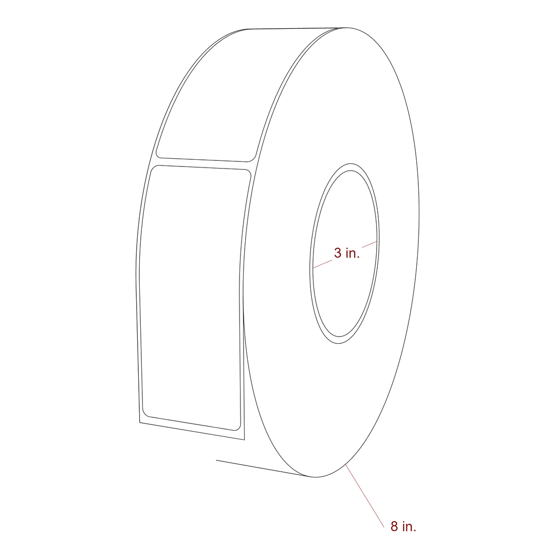 1.75 Inch x 4 Inch Rectangle Inkjet Label Roll - 3 Inch Core - 8 Inch Roll OD - 3D Perspective