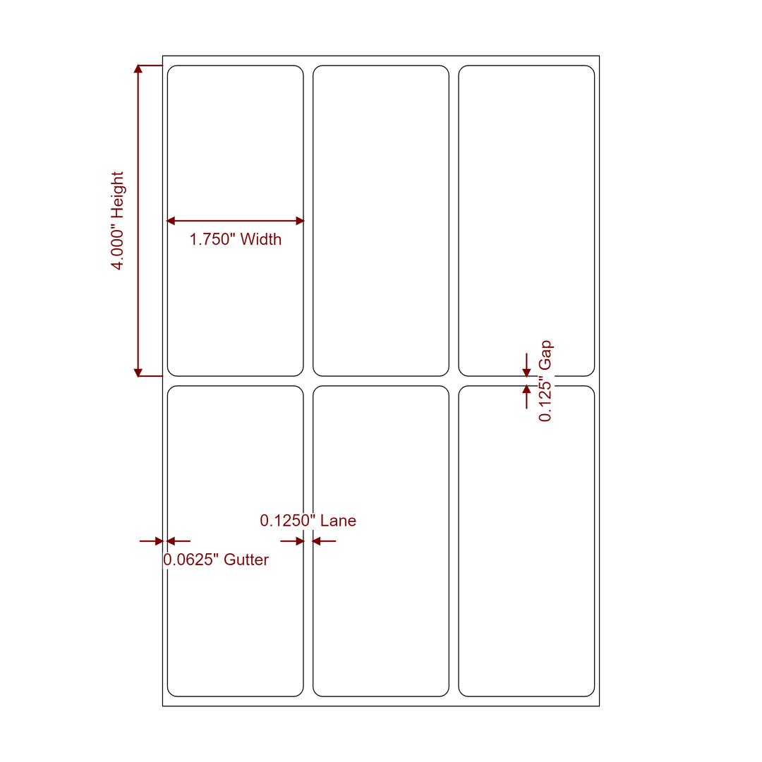 1.75 Inch x 4 Inch Rectangle Inkjet Label Roll - 3Up - 2D Drawing