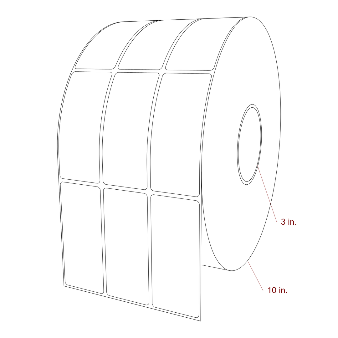 1.75 Inch x 4 Inch Rectangle Inkjet Label Roll - 3 Inch Core - 10 Inch Roll OD - 3Up - 3D Perspective
