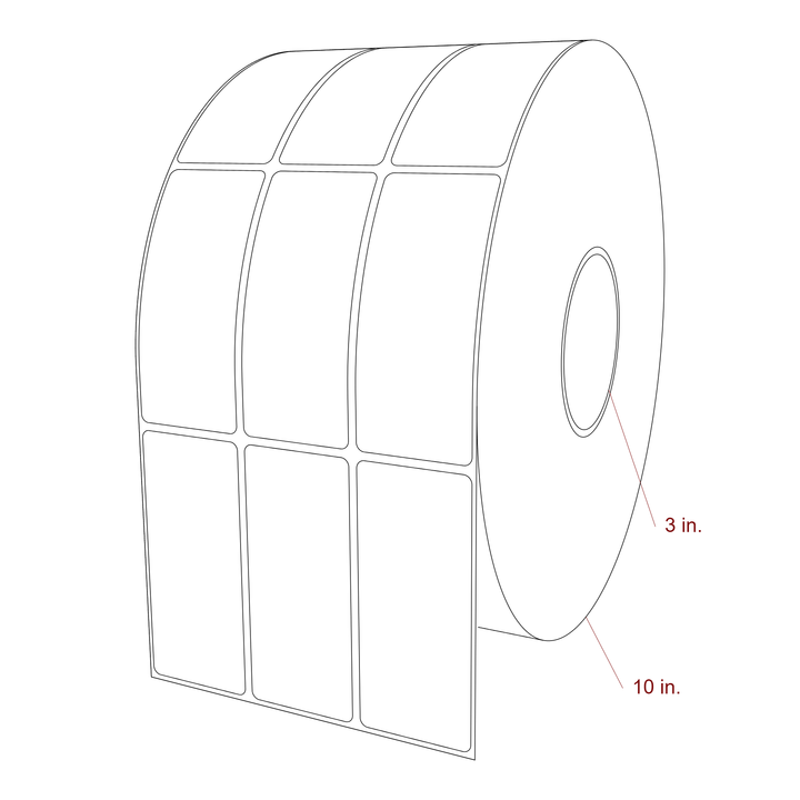 1.75 Inch x 4 Inch Rectangle Inkjet Label Roll - 3 Inch Core - 10 Inch Roll OD - 3Up - 3D Perspective