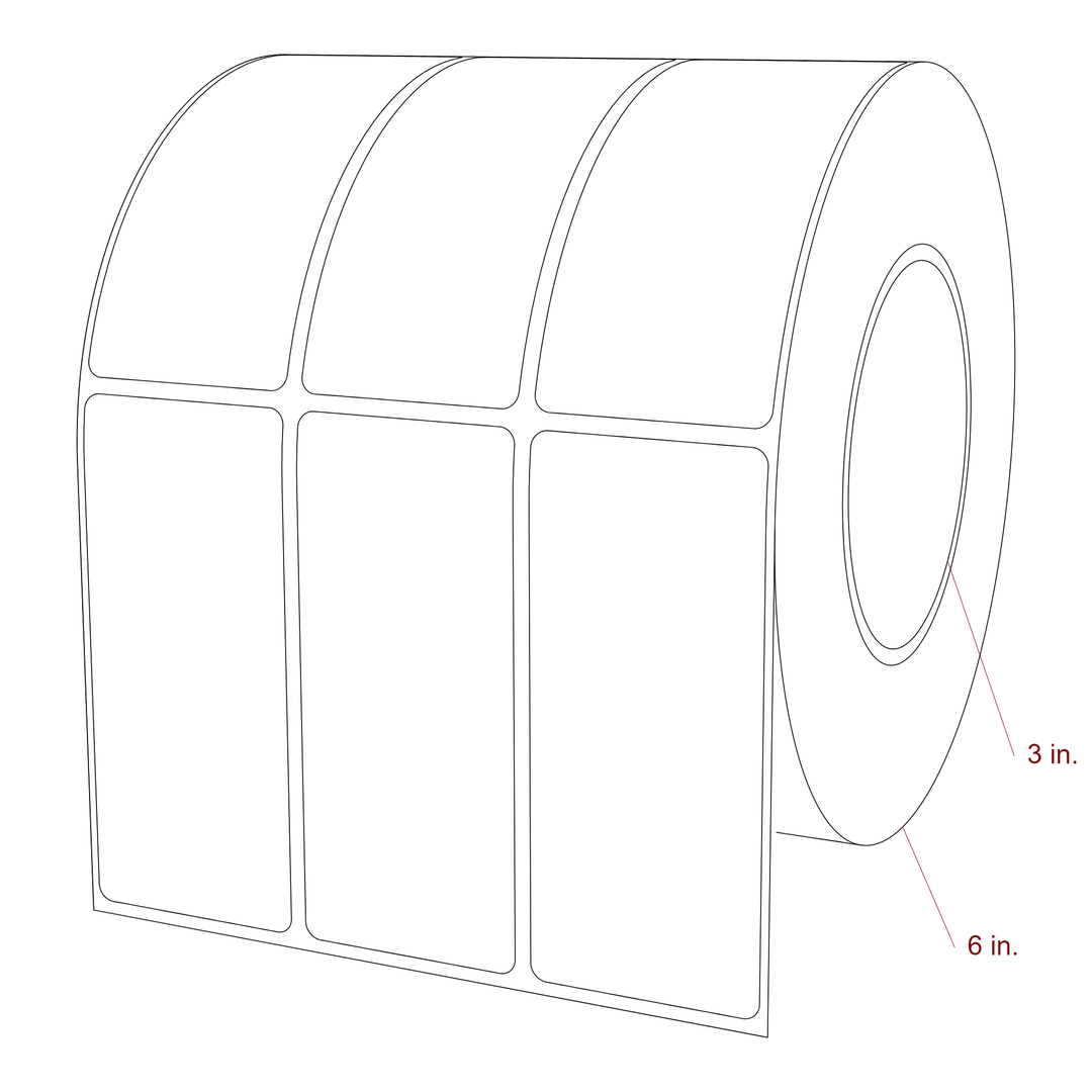 1.75 Inch x 4 Inch Rectangle Inkjet Label Roll - 3 Inch Core - 6 Inch Roll OD - 3Up - 3D Perspective