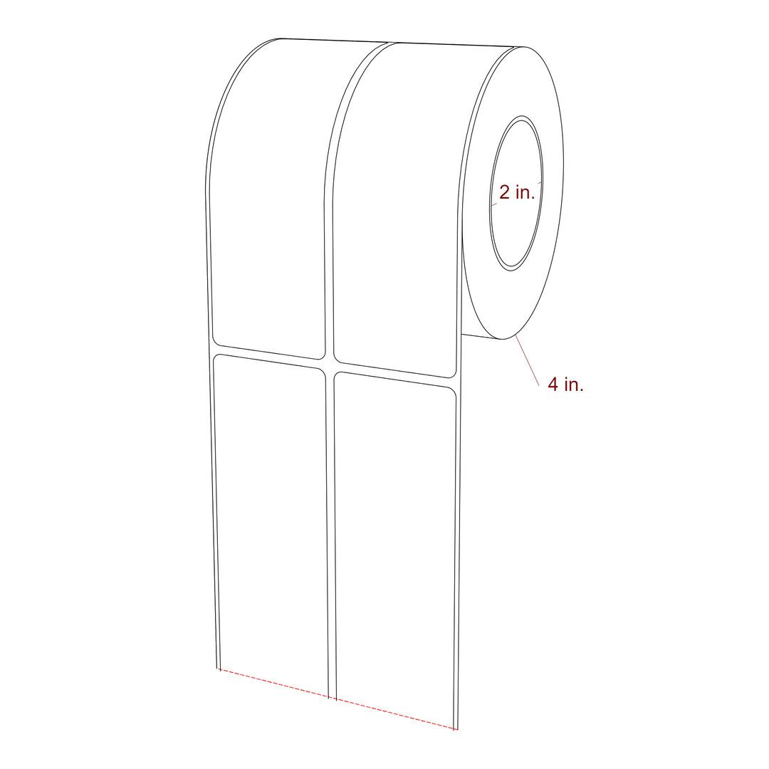 1.75 Inch x 5.25 Inch Rectangle Inkjet Label Roll - 2 Inch Core - 4 Inch Roll OD - 2Up - 3D Perspective