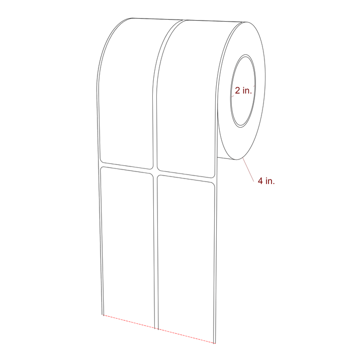 1.75 Inch x 5.25 Inch Rectangle Inkjet Label Roll - 2 Inch Core - 4 Inch Roll OD - 2Up - 3D Perspective
