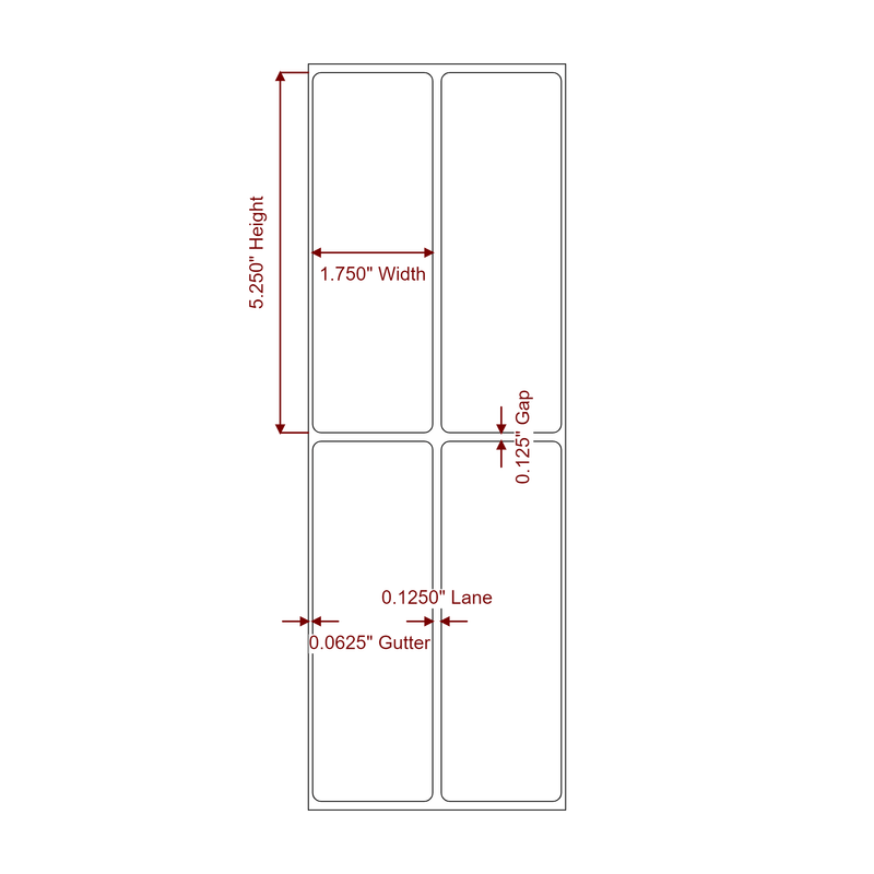 1.75" x 5.25" Inkjet Label Rolls | 2-Up | Fits Epson ColorWorks & Primera - Label Diagram