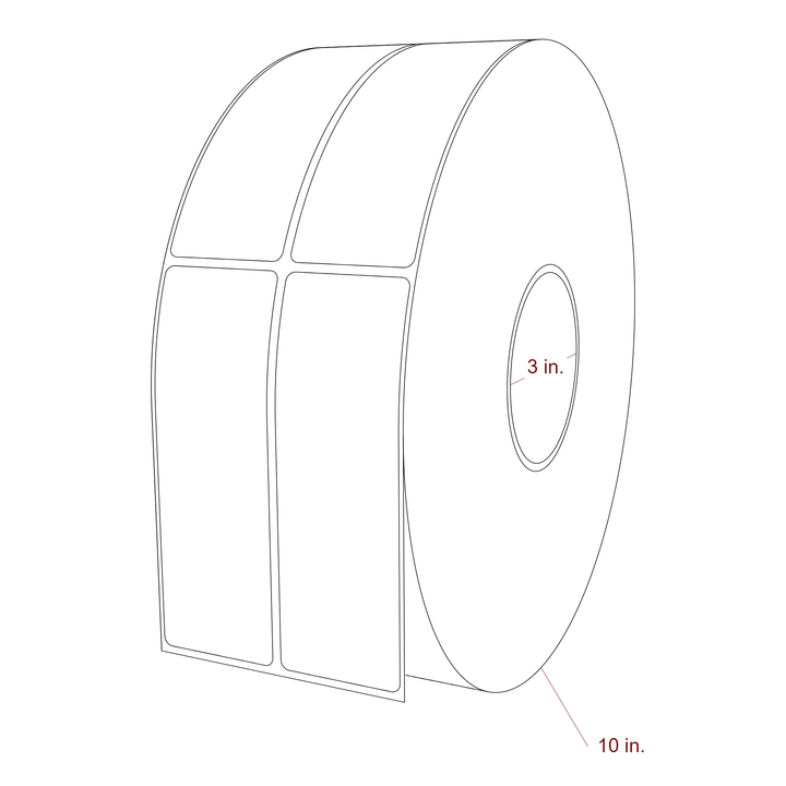 1.75 Inch x 5.25 Inch Rectangle Inkjet Label Roll - 3 Inch Core - 10 Inch Roll OD - 2Up - 3D Perspective