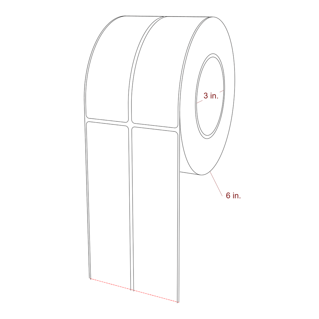 1.75 Inch x 5.25 Inch Rectangle Inkjet Label Roll - 3 Inch Core - 6 Inch Roll OD - 2Up - 3D Perspective