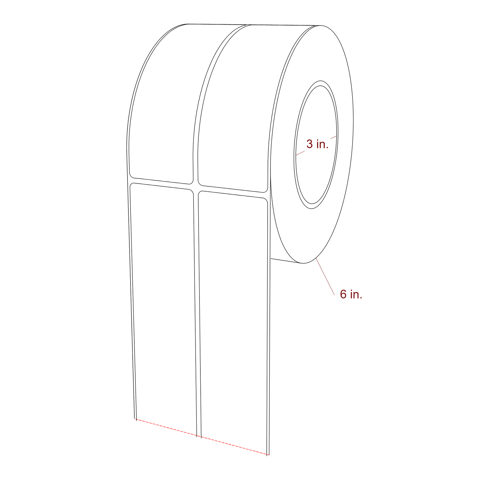 1.75 Inch x 5.25 Inch Rectangle Inkjet Label Roll - 3 Inch Core - 6 Inch Roll OD - 2Up - 3D Perspective