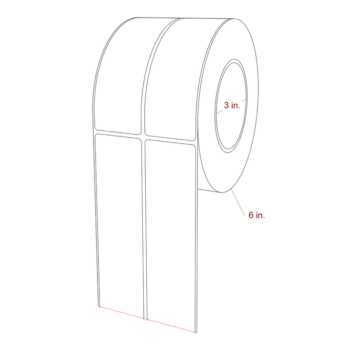 1.75 Inch x 5.25 Inch Rectangle Inkjet Label Roll - 3 Inch Core - 6 Inch Roll OD - 2Up - 3D Perspective