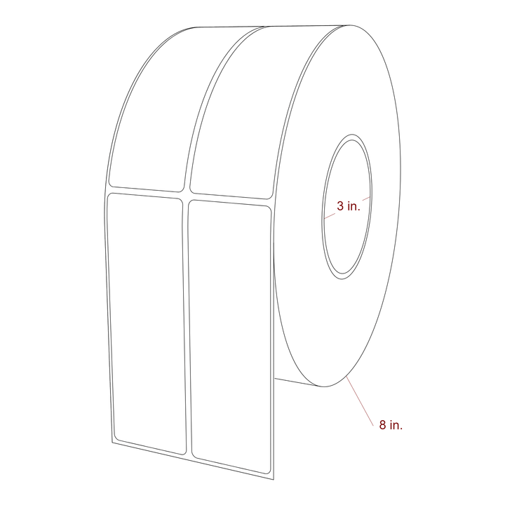 1.75 Inch x 5.25 Inch Rectangle Inkjet Label Roll - 3 Inch Core - 8 Inch Roll OD - 2Up - 3D Perspective