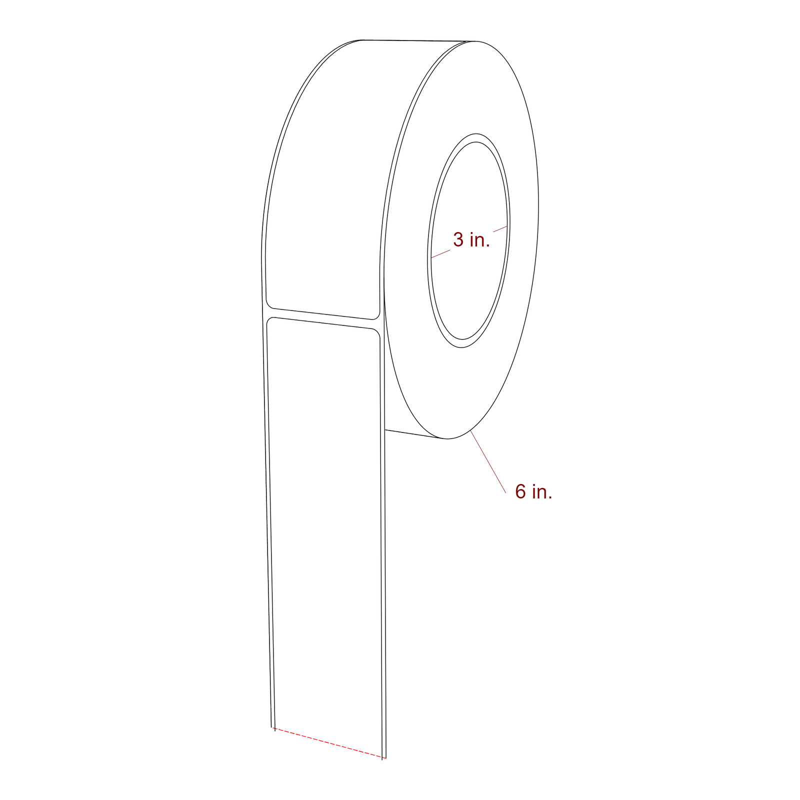 1.75 Inch x 5.25 Inch Rectangle Inkjet Label Roll - 3 Inch Core - 6 Inch Roll OD - 3D Perspective