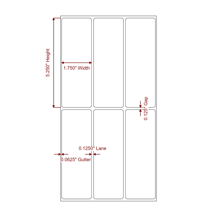 1.75 Inch x 5.25 Inch Rectangle Inkjet Label Roll - 3Up - 2D Drawing