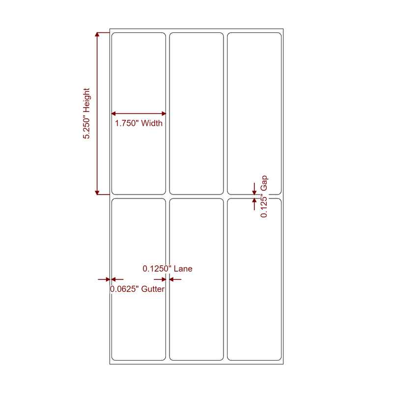 1.75" x 5.25" Inkjet Label Rolls | 3-Up | Fits Epson ColorWorks & Primera - Label Diagram