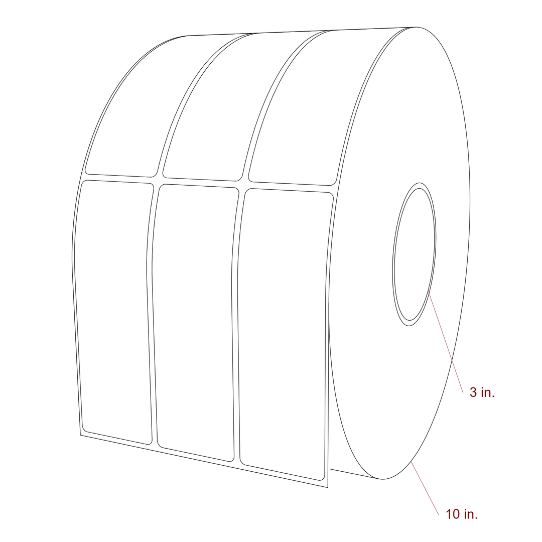 1.75 Inch x 5.25 Inch Rectangle Inkjet Label Roll - 3 Inch Core - 10 Inch Roll OD - 3Up - 3D Perspective