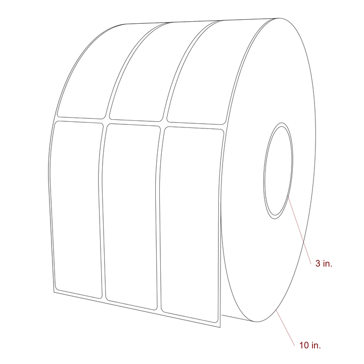 1.75 Inch x 5.25 Inch Rectangle Inkjet Label Roll - 3 Inch Core - 10 Inch Roll OD - 3Up - 3D Perspective