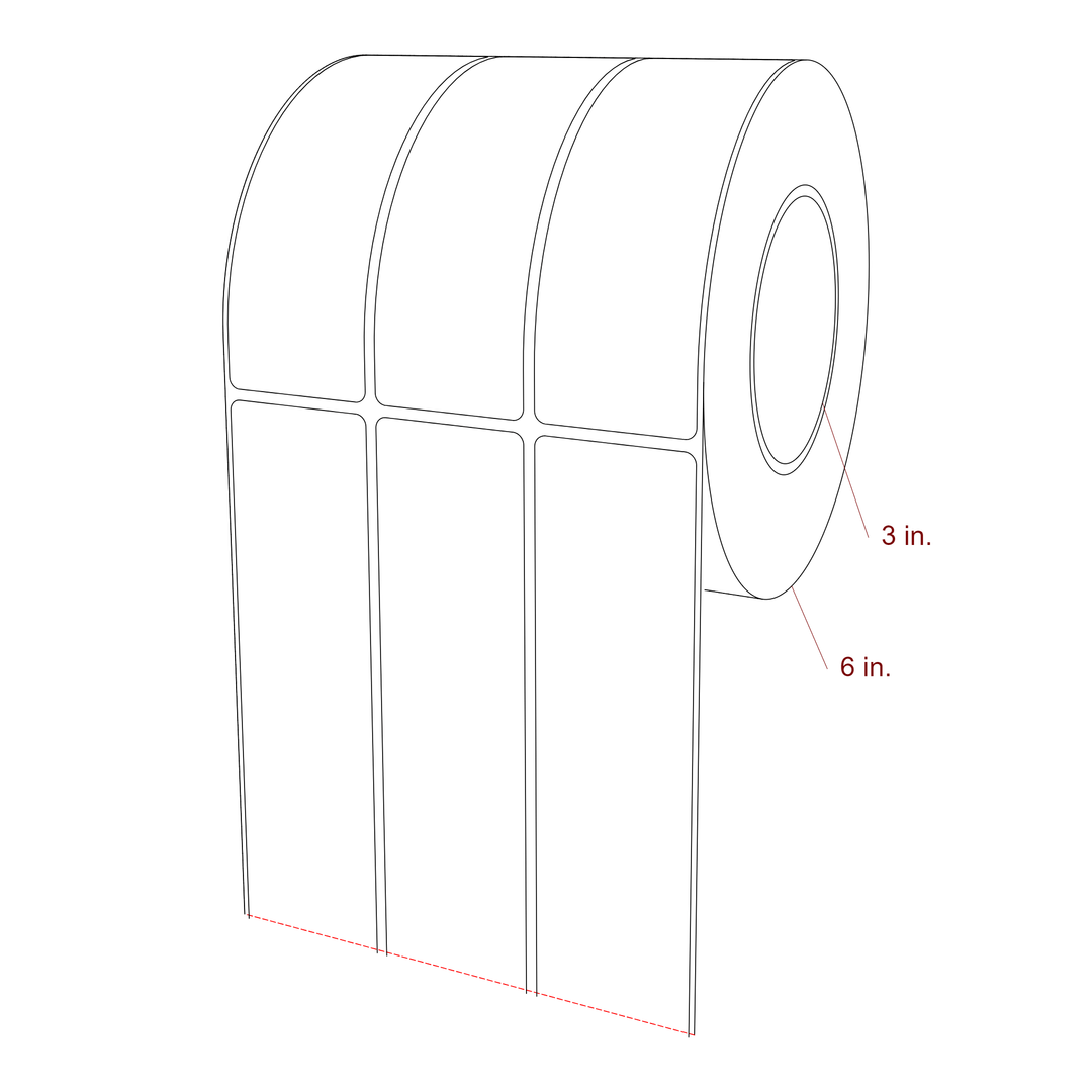 1.75 Inch x 5.25 Inch Rectangle Inkjet Label Roll - 3 Inch Core - 6 Inch Roll OD - 3Up - 3D Perspective