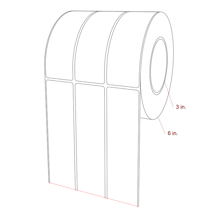 1.75 Inch x 5.25 Inch Rectangle Inkjet Label Roll - 3 Inch Core - 6 Inch Roll OD - 3Up - 3D Perspective