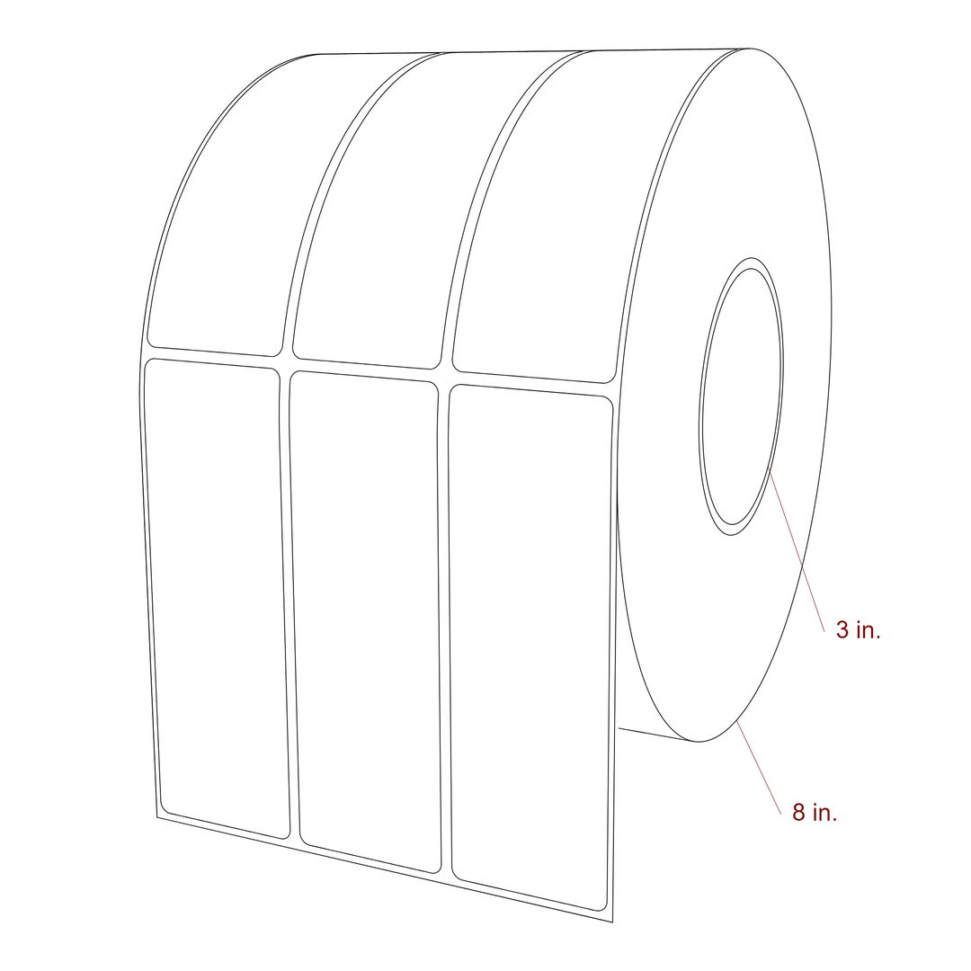 1.75 Inch x 5.25 Inch Rectangle Inkjet Label Roll - 3 Inch Core - 8 Inch Roll OD - 3Up - 3D Perspective