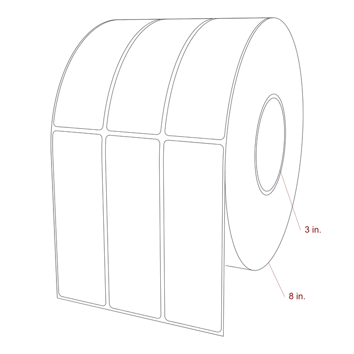 1.75 Inch x 5.25 Inch Rectangle Inkjet Label Roll - 3 Inch Core - 8 Inch Roll OD - 3Up - 3D Perspective