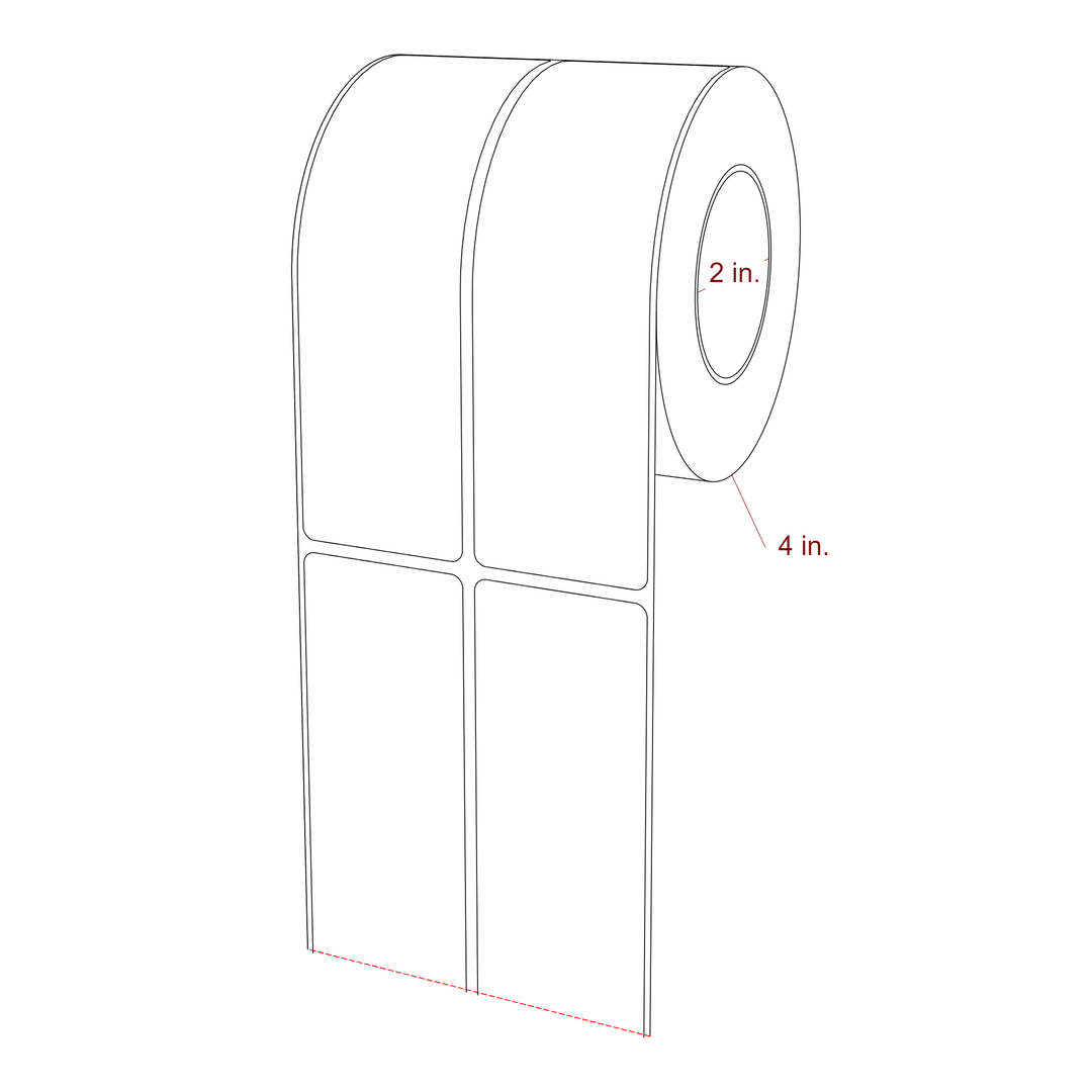 1.75 Inch x 5.75 Inch Rectangle Inkjet Label Roll - 2 Inch Core - 4 Inch Roll OD - 2Up - 3D Perspective