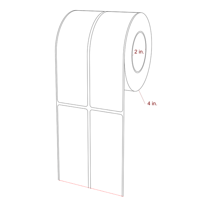 1.75 Inch x 5.75 Inch Rectangle Inkjet Label Roll - 2 Inch Core - 4 Inch Roll OD - 2Up - 3D Perspective