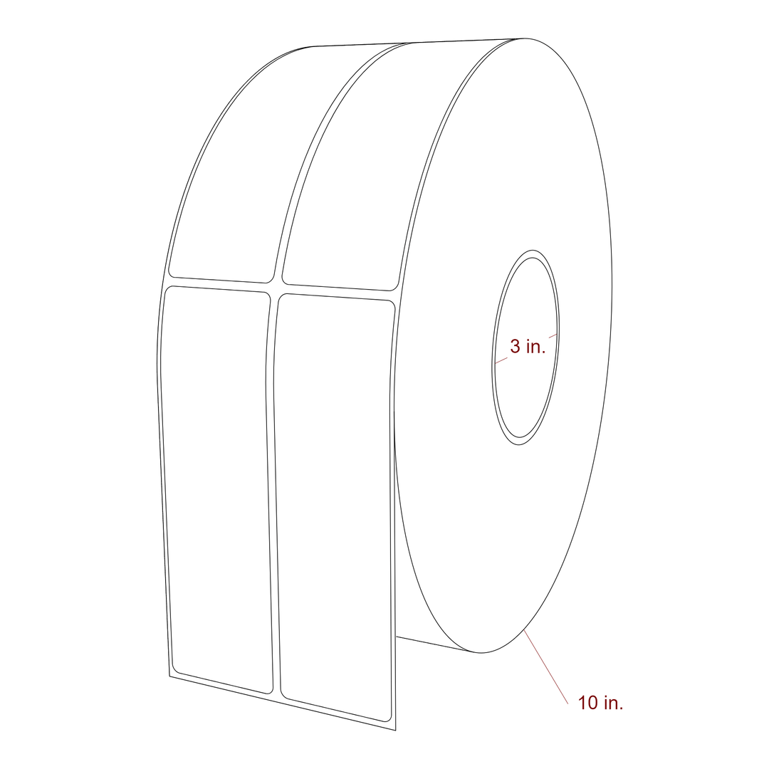 1.75 Inch x 5.75 Inch Rectangle Inkjet Label Roll - 3 Inch Core - 10 Inch Roll OD - 2Up - 3D Perspective
