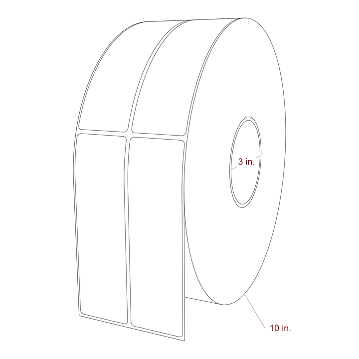 1.75 Inch x 5.75 Inch Rectangle Inkjet Label Roll - 3 Inch Core - 10 Inch Roll OD - 2Up - 3D Perspective