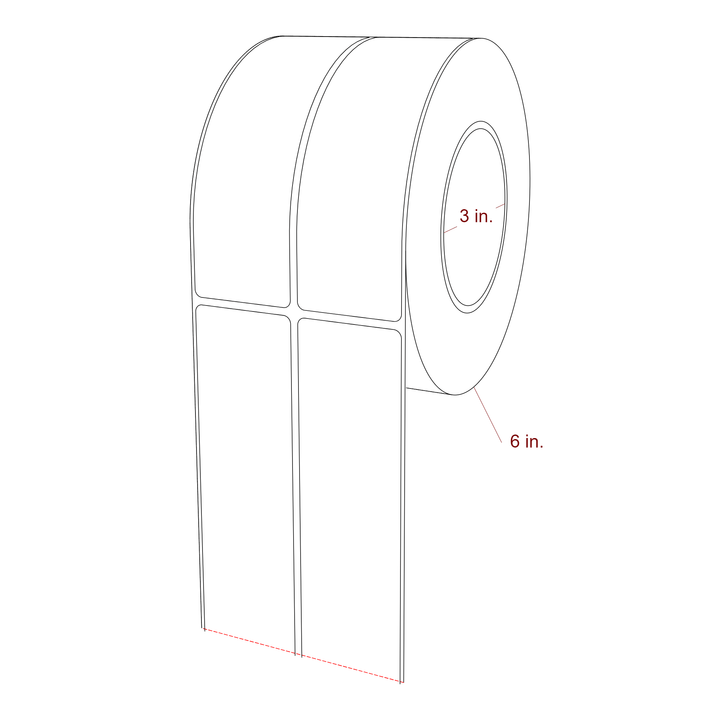 1.75 Inch x 5.75 Inch Rectangle Inkjet Label Roll - 3 Inch Core - 6 Inch Roll OD - 2Up - 3D Perspective