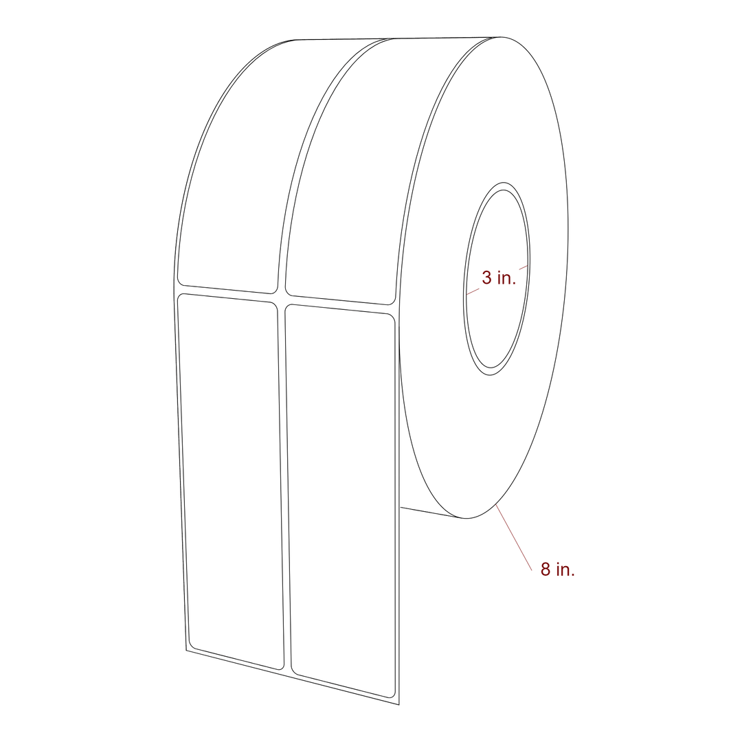 1.75 Inch x 5.75 Inch Rectangle Inkjet Label Roll - 3 Inch Core - 8 Inch Roll OD - 2Up - 3D Perspective