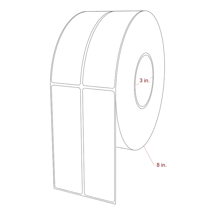 1.75 Inch x 5.75 Inch Rectangle Inkjet Label Roll - 3 Inch Core - 8 Inch Roll OD - 2Up - 3D Perspective