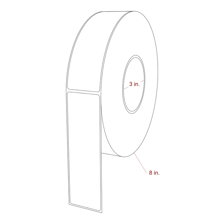 1.75 Inch x 5.75 Inch Rectangle Inkjet Label Roll - 3 Inch Core - 8 Inch Roll OD - 3D Perspective