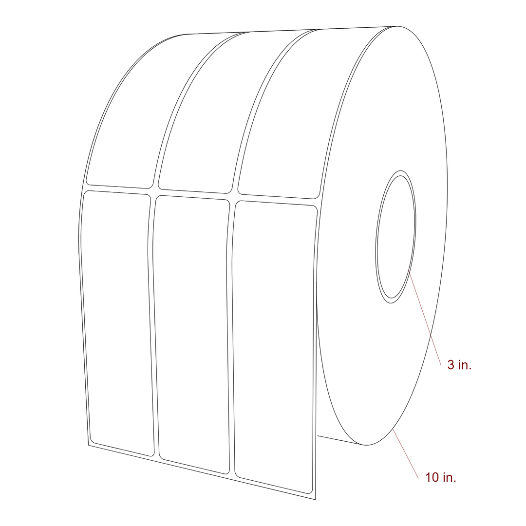 1.75 Inch x 5.75 Inch Rectangle Inkjet Label Roll - 3 Inch Core - 10 Inch Roll OD - 3Up - 3D Perspective