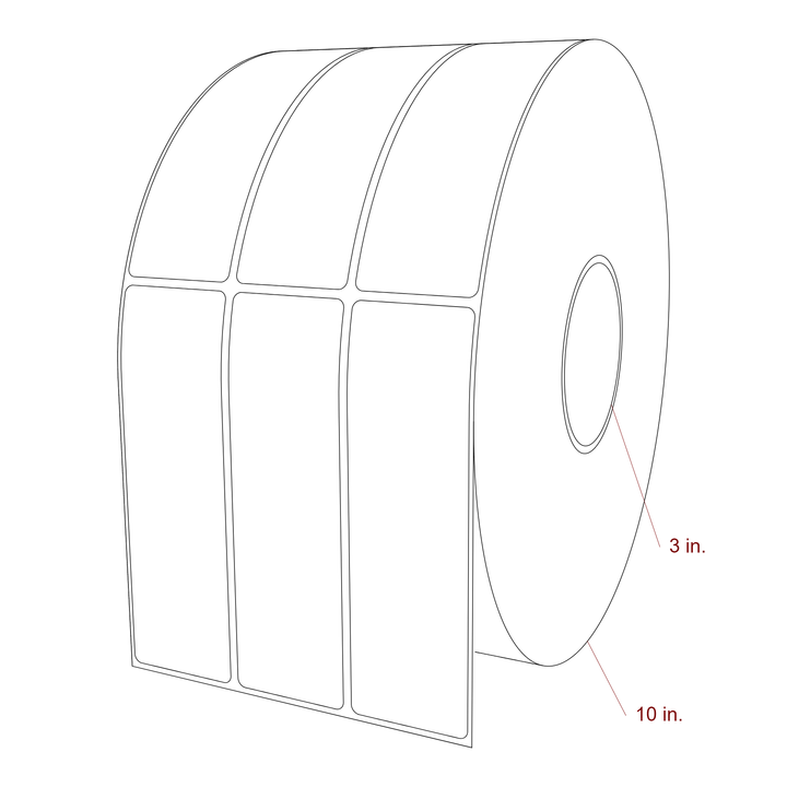 1.75 Inch x 5.75 Inch Rectangle Inkjet Label Roll - 3 Inch Core - 10 Inch Roll OD - 3Up - 3D Perspective