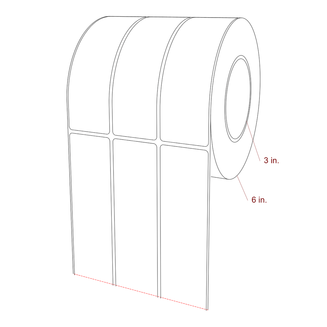 1.75 Inch x 5.75 Inch Rectangle Inkjet Label Roll - 3 Inch Core - 6 Inch Roll OD - 3Up - 3D Perspective