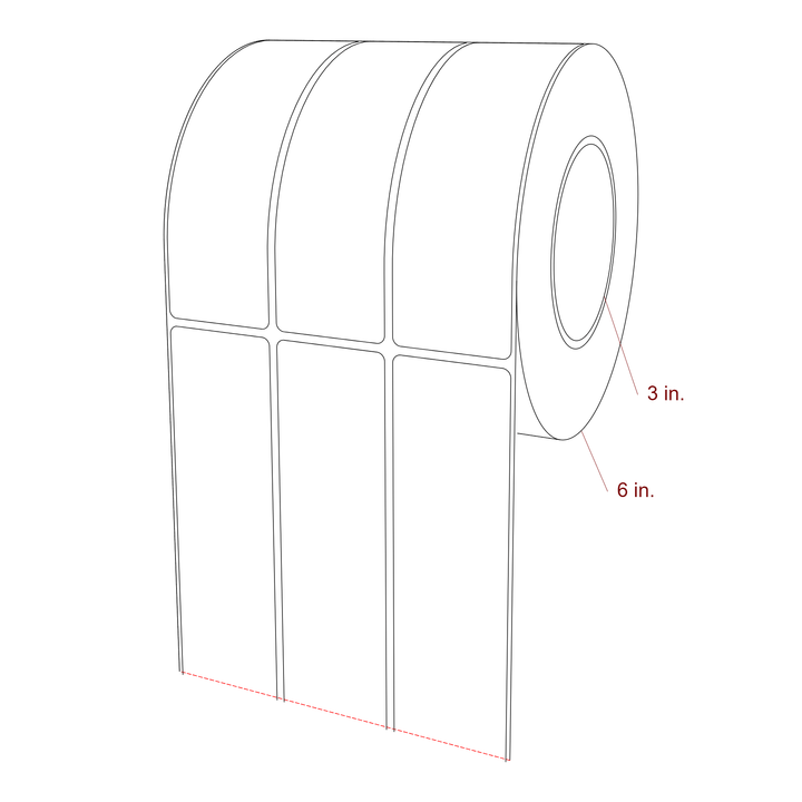 1.75 Inch x 5.75 Inch Rectangle Inkjet Label Roll - 3 Inch Core - 6 Inch Roll OD - 3Up - 3D Perspective