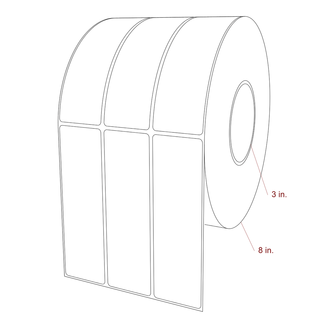 1.75 Inch x 5.75 Inch Rectangle Inkjet Label Roll - 3 Inch Core - 8 Inch Roll OD - 3Up - 3D Perspective