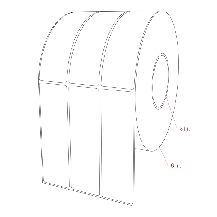 1.75 Inch x 5.75 Inch Rectangle Inkjet Label Roll - 3 Inch Core - 8 Inch Roll OD - 3Up - 3D Perspective