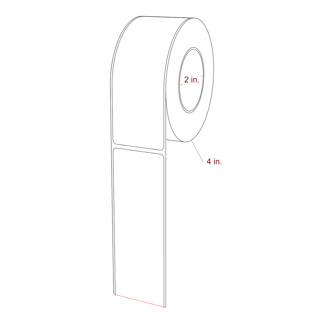 1.75 Inch x 5 Inch Rectangle Inkjet Label Roll - 2 Inch Core - 4 Inch Roll OD - 3D Perspective