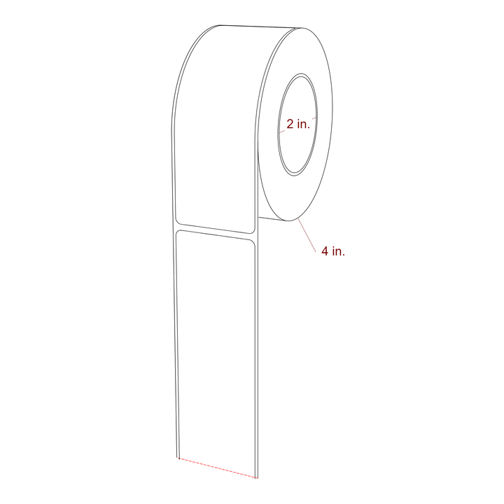 1.75 Inch x 5 Inch Rectangle Inkjet Label Roll - 2 Inch Core - 4 Inch Roll OD - 3D Perspective