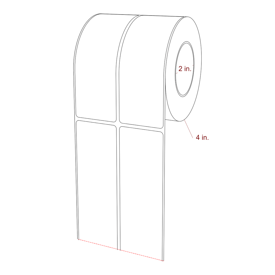 1.75 Inch x 5 Inch Rectangle Inkjet Label Roll - 2 Inch Core - 4 Inch Roll OD - 2Up - 3D Perspective